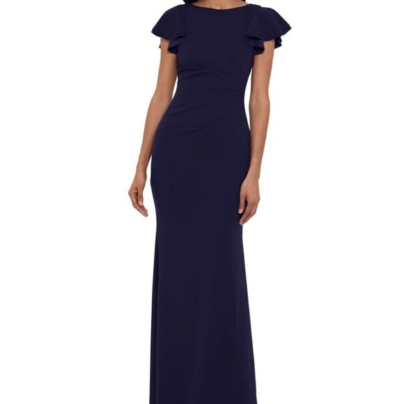 Betsy & Adam Dresses & Skirts - NWOT Betsy & Adam Ruched Ruffle Sleeve Fit & Flare Gown Dress Navy Size 8